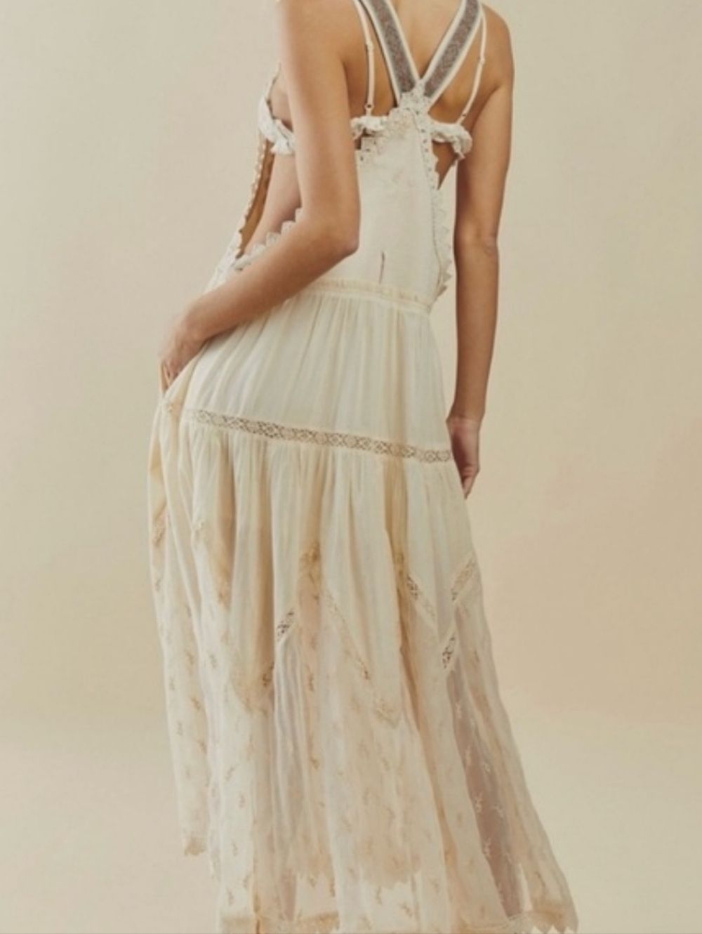 Free People Trails End Lace Crochet Vintage Overall Maxi Dress Skirtall XL - Picture 3 of 15